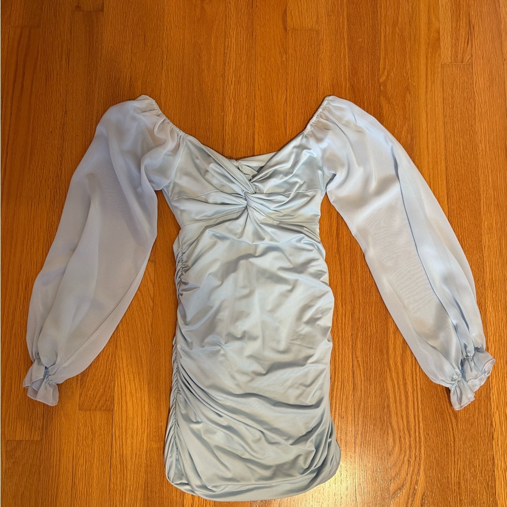 Lucy in the Sky Small Light Blue Sheer Long Sleeve Dress